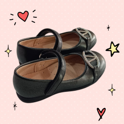 Zak Shoes μπαλαρίνα (25-36) μαύρη/ατσαλί SD12247 
