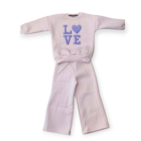Σετ φόρμας φούτερ Love ροζ-πούδρα (3/4-9/10) ετών 6396