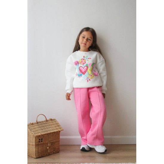 Σετ φόρμας φούτερ Flower Λευκο/ροζ (3/4-9/10) ετών 1792