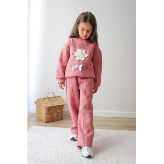 Σετ φόρμας φούτερ/φιόγκος Flower ροζ (3/4-9/10) ετών 1801